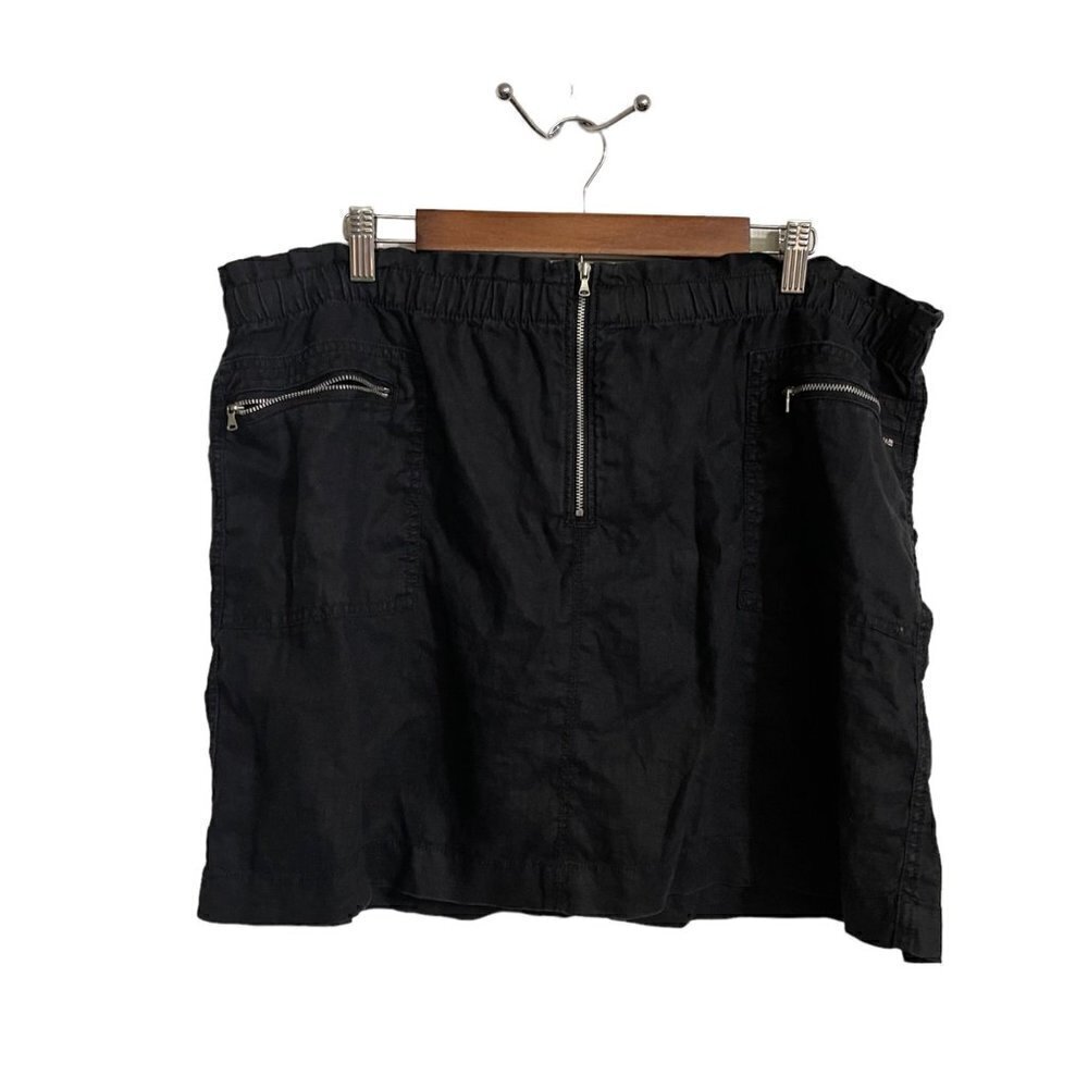 Lou & Grey Womens Black Exposed Zipper Elastic Waist 100% Linen Mini Skirt XL
